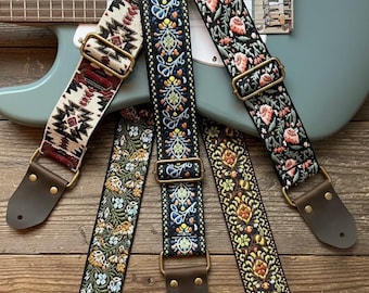 Correas de guitarra estilo retro hechas a mano, fabricadas con cuero genuino, correa ajustable para guitarras acústicas, eléctricas o bajos, regalo para músicos.