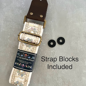 Iridescent Floral & Sequin Guitar Strap with Genuine Leather, Adjustable Strap for Acoustic, Electric or Bass Guitars, Gift for Musician image 5