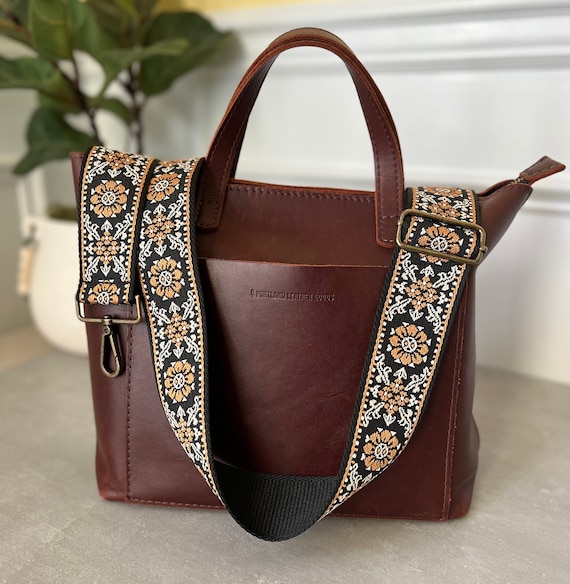 Retro Floral Purse Strap, 2" wide adjustable crossbody bag strap, replacement strap, retro guitar strap for handbag, brass hardware