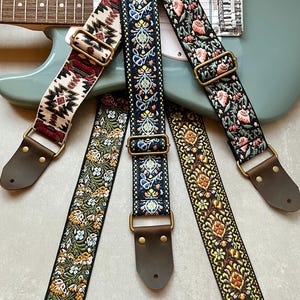 Retro Style Guitar Straps, Made with Genuine Leather, Adjustable Strap for Acoustic, Electric or Bass Guitars, Gift for Musician