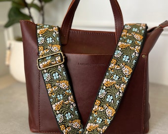 Garden Party- 2” Wide Floral Purse Strap, adjustable crossbody bag strap, replacement strap, retro guitar strap for handbag, handbag strap