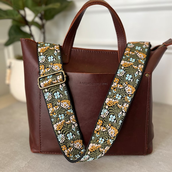 Garden Party- Green Floral Purse Strap, 2" adjustable crossbody bag strap, replacement strap for handbags, gift for her, Made in USA