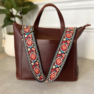 Retro Floral Purse Strap, 2&quot; wide adjustable crossbody bag strap, replacement strap, embroidered guitar strap for handbags - Red & Black