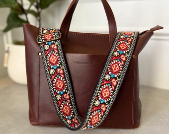 Correa retro floral para bolso, correa ajustable de 5 cm de ancho para bolso cruzado, correa de repuesto, correa de guitarra bordada para bolsos - Rojo y negro