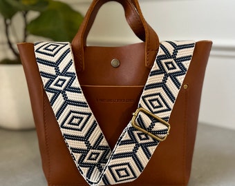 Tracolla per borsa stile boho blu navy e beige, tracolla intrecciata, tracolla regolabile larga 5 cm, tracolla per chitarra per borsa, regalo per lei, tracolla per borsetta