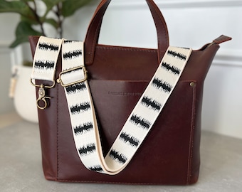 Cream + Black Canvas Purse Strap, 1 1/2” wide adjustable bag strap, crossbody strap, guitar style purse strap, handbag strap