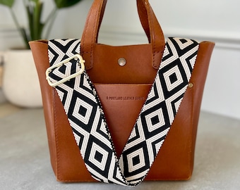 Tracolla per borsa in stile boho nera e crema, tracolla intrecciata con motivo a rombi, tracolla regolabile larga 5 cm, tracolla per borsa, regalo per lei