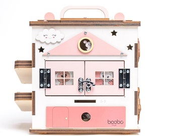 Busy Cube Medium Pink, Montessori, Educational Toy, Activity Cube, Activity Board, Wooden Toddler Toy, Baby Girl Gift