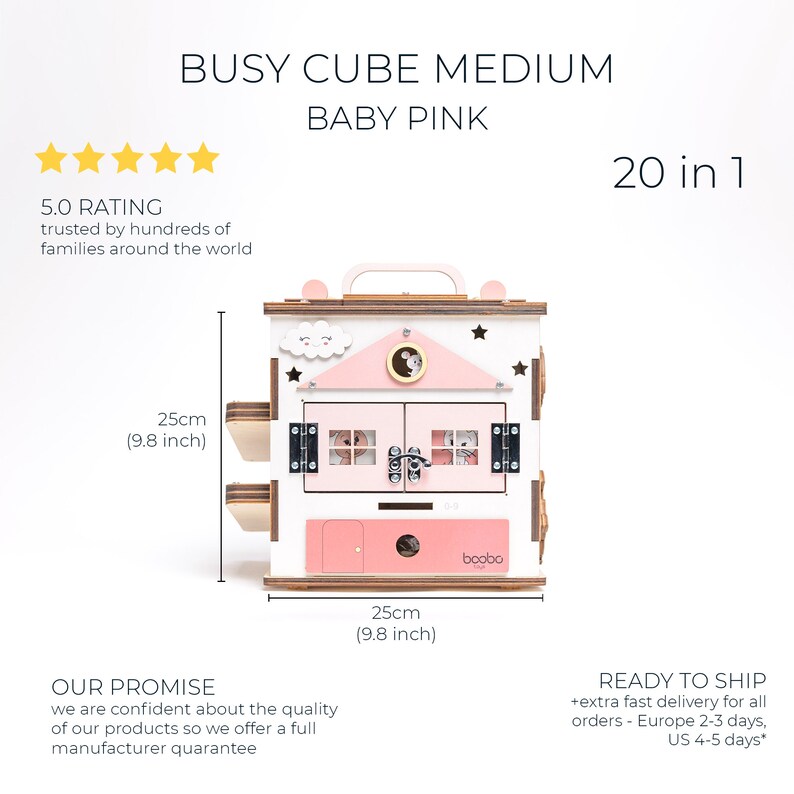 Busy Cube Medium Pink Montessori Educational Toy Activity Etsy