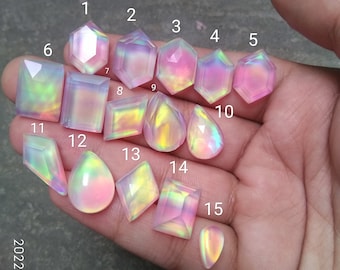 AAA Pink !! Aurora Opal with Crystal Quartz Doublets Amazing Quality Rose Faceted Fine Polished Gemstones