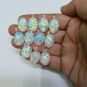 Bello Aurora Opal White Sparkling Oval Shape Synthetic Loose Opal For Gemstone Cabochon 15x20mm for Jewelry Making Wholesale Lot sku(3.430)