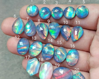 Blue Aurora Opal with Himalyan Crystal Quartz Doublets Cabochons Gemstone Aura Opal (sku3010.a)s