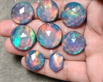 Blue Aurora Opal with Himalyan Crystal Quartz Doublets Cabochons Gemstone (sku4 10.a)s