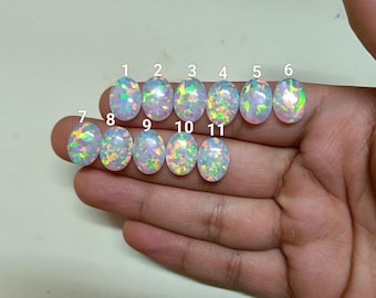 Bello Aurora Opal White Sparkling Oval Shape Synthetic Loose Opal For Gemstone Cabochon 10x14mm for Jewelry Making Wholesale Lot sku(3.430)
