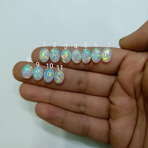 Bello Aurora Opal White Sparkling Oval Shape Synthetic Loose Opal Gemstone Cabochon 7×10mm Oval for Jewelry Making Wholesale Lot sku(2.4)