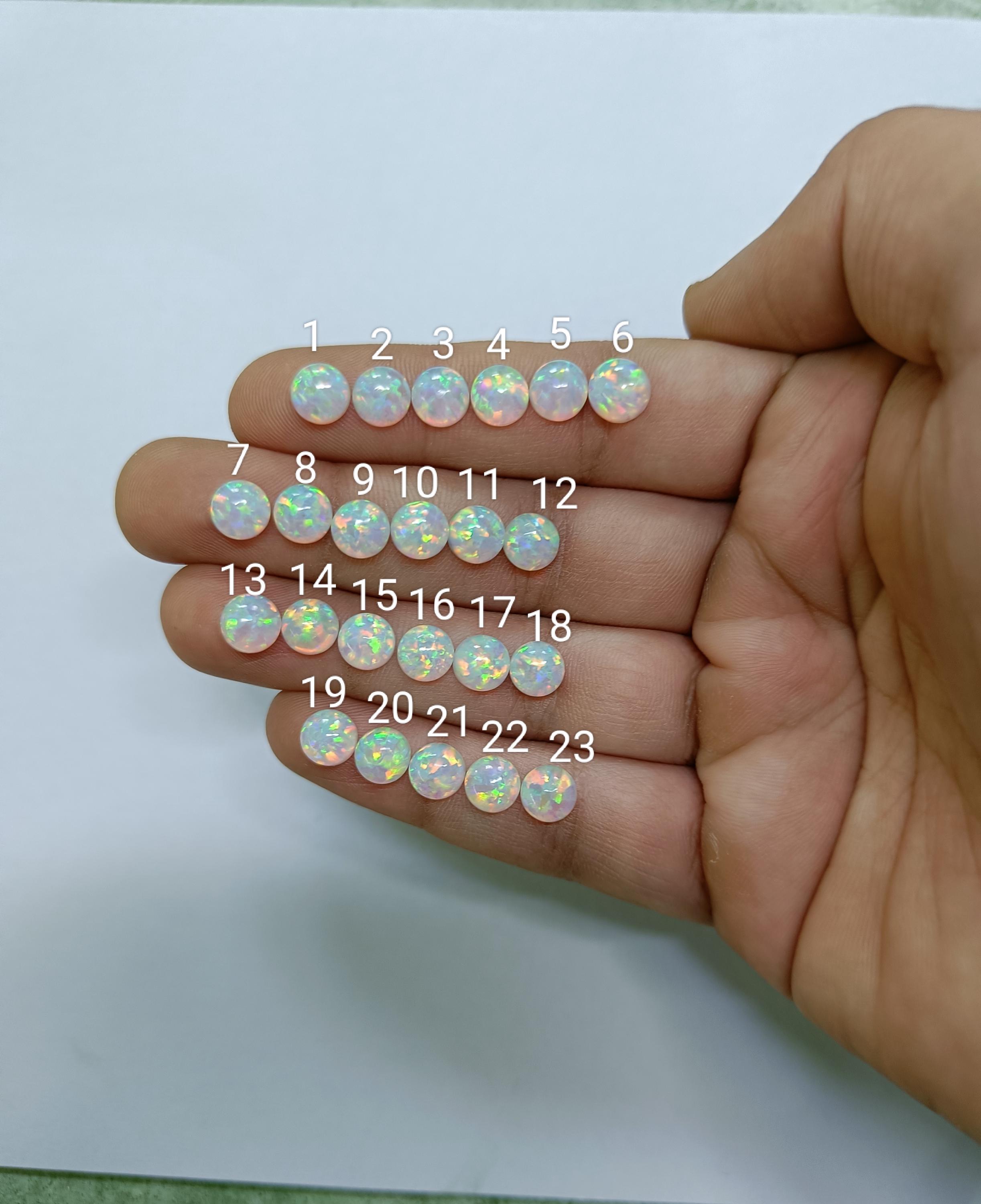 Bello Aurora Opal White Sparkling Oval Shape Synthetic Loose Opal For Gemstone Cabochon 7mm Round for Jewelry Making Wholesale Lot sku(2.4)