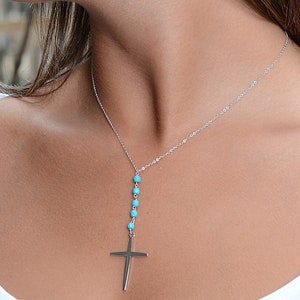 Cross Turquoise Necklace | Cross Pendant | Sterling Silver 925