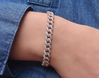 Princess Kylie Pave Set Cubic Zirconia Bead Rolo Chain Bracelet Rhodium Plated Sterling Silver Princess Kylie Pave Set Cubic Zirconia Bead Rolo Chain Bracelet Rhodium Plated Sterling Silver