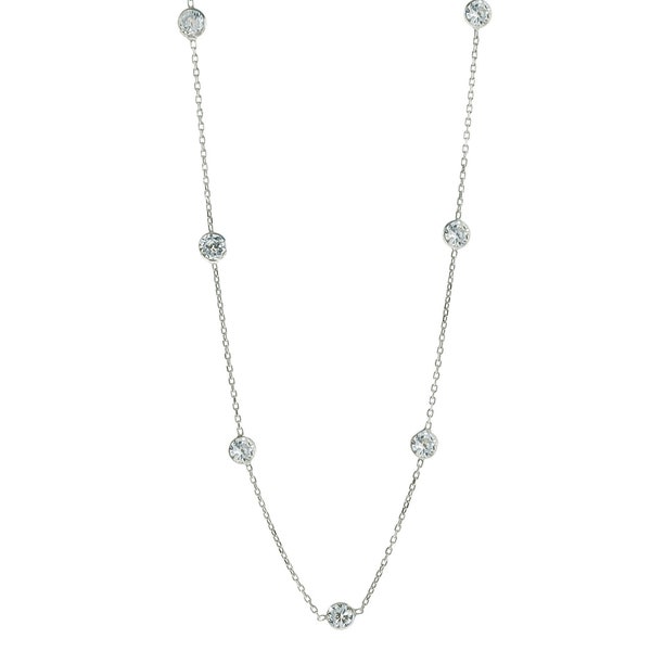 Cubic Zirconia & Sterling Silver Station Chain Necklace .925 Sterling Silver , Best Gift for Her - Minimalist CZ Necklace