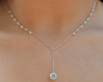 Crystal Necklace with Pave Crystal Ball Pendant | Sterling Silver 925 | White, Pink and Purple