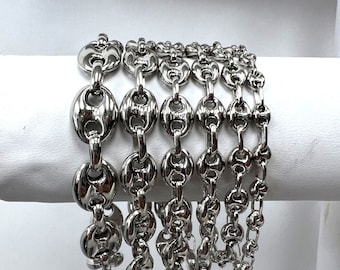 Puffed Anchor Mariner Link Bracelet 14K Rhodium Clad Silver 925 ALL SIZES