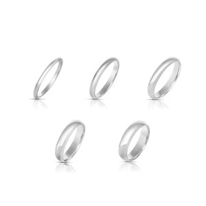 Classic White Wedding Bands for Men and Women 2mm 3mm 4mm 5mm 6mm Widths .925 Silver