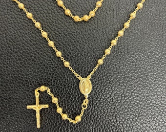 4mm Yellow Gold Rosary - Rosario Shiny Chain Necklace 925 Sterling Silver Italian 18" and 24"
