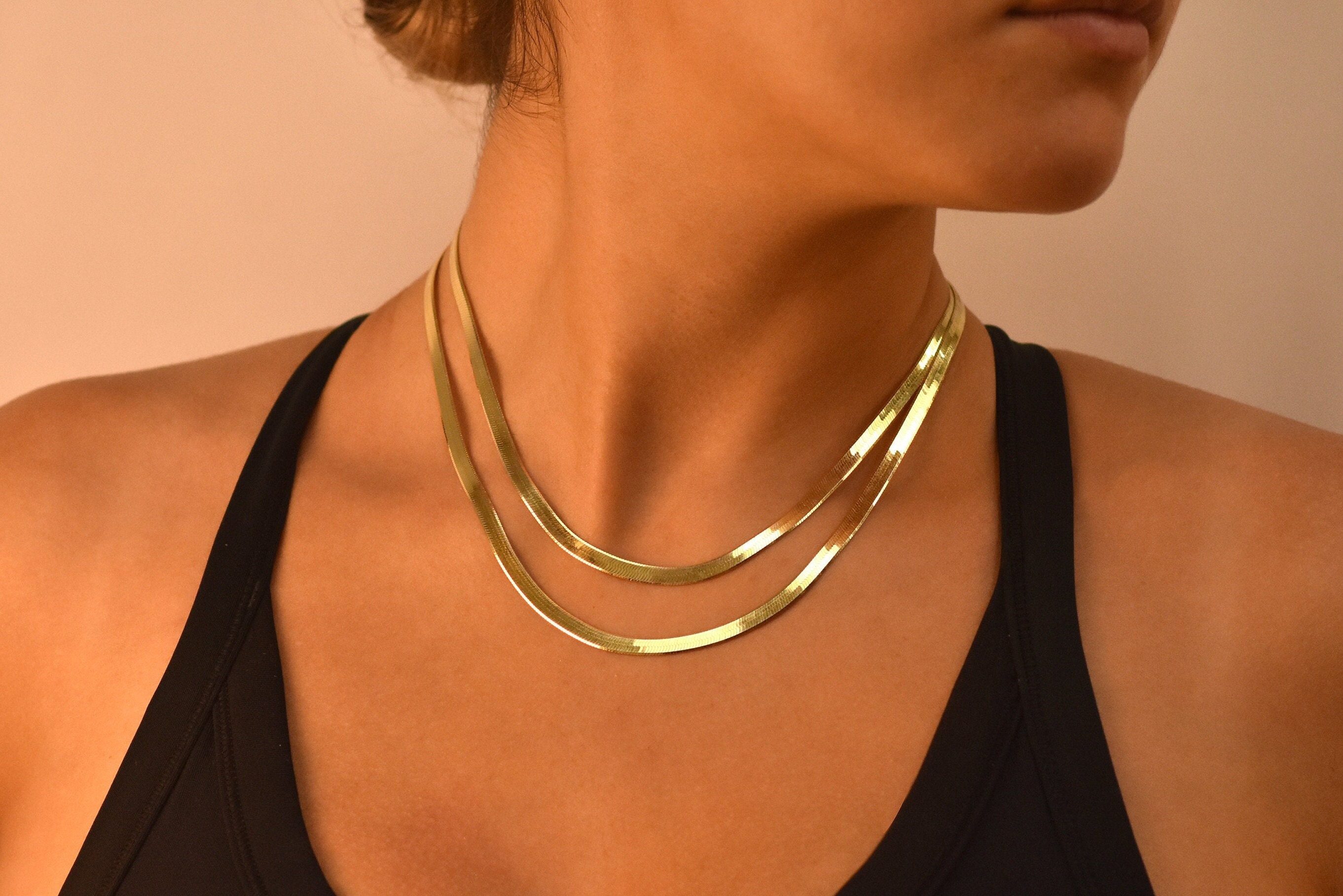 14K Gold Over Silver Herringbone Chain Necklace 16 Etsy