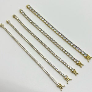 Gold Tennis Bracelet, Sterling Silver Simulated Diamond Bracelet, 2.5mm to 7mm Round CZ Stone Bracelet, Dainty Silver Bracelet for Men Women image 2