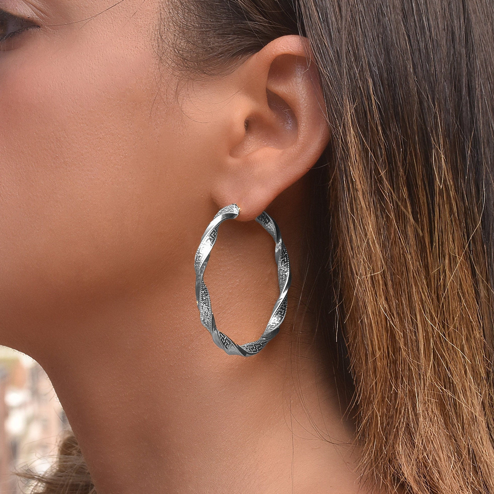 Thin Wire Hoop Earrings in Sterling Silver, 50mm – Miabella