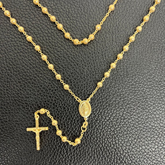 4mm Yellow Gold Rosary - Rosario Shiny Chain Necklace 925 4mm Yellow Gold Rosary - Rosario Shiny Chain Necklace 925