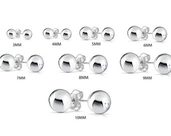 Unisex Sterling Silver High Polished Ball Stud Earrings