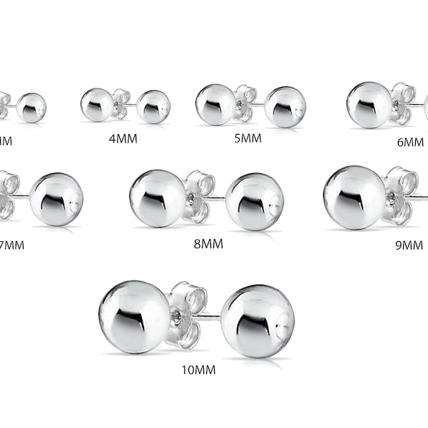 Unisex Sterling Silver High Polished Ball Stud Earrings