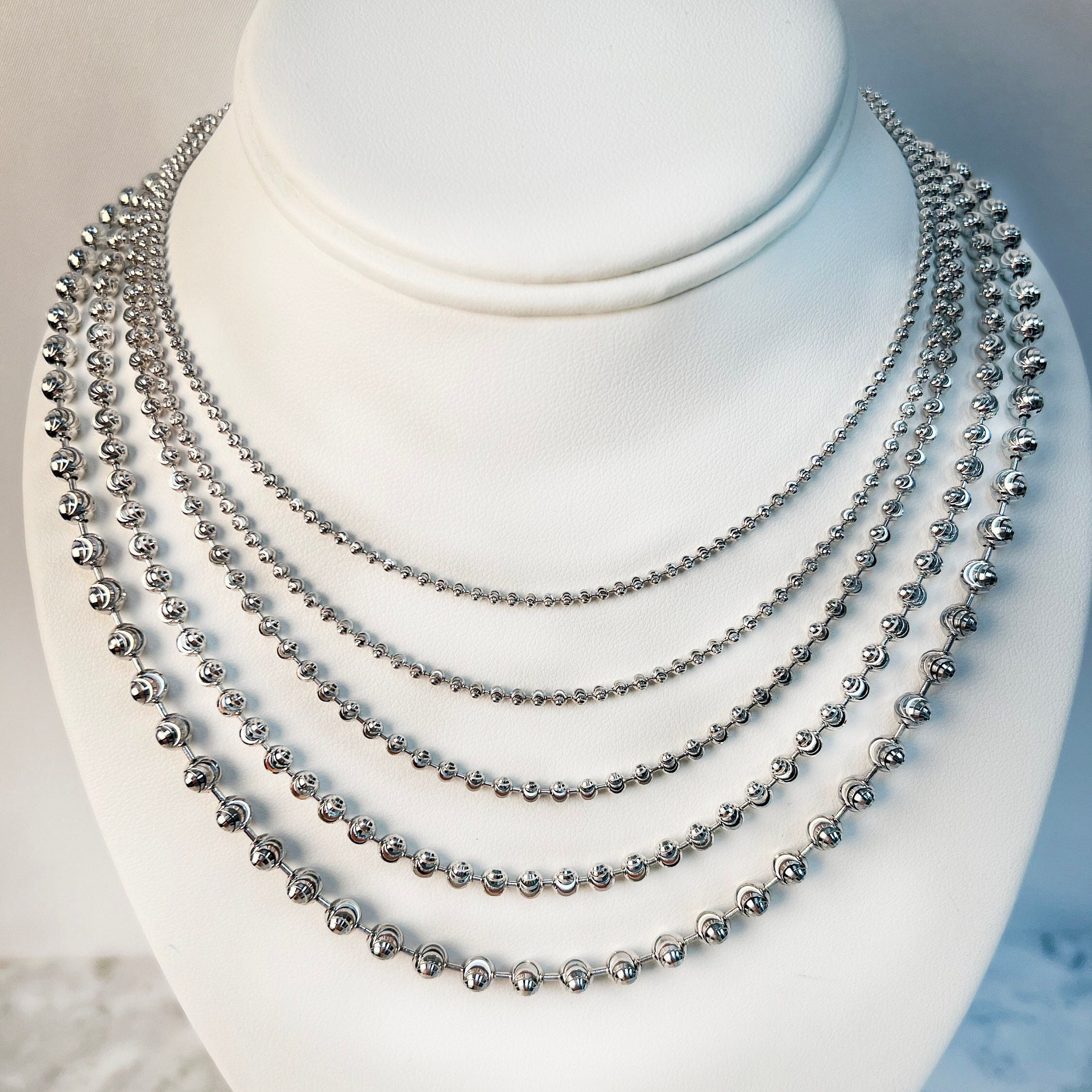 White Gold Ball Chain Necklace Etsy