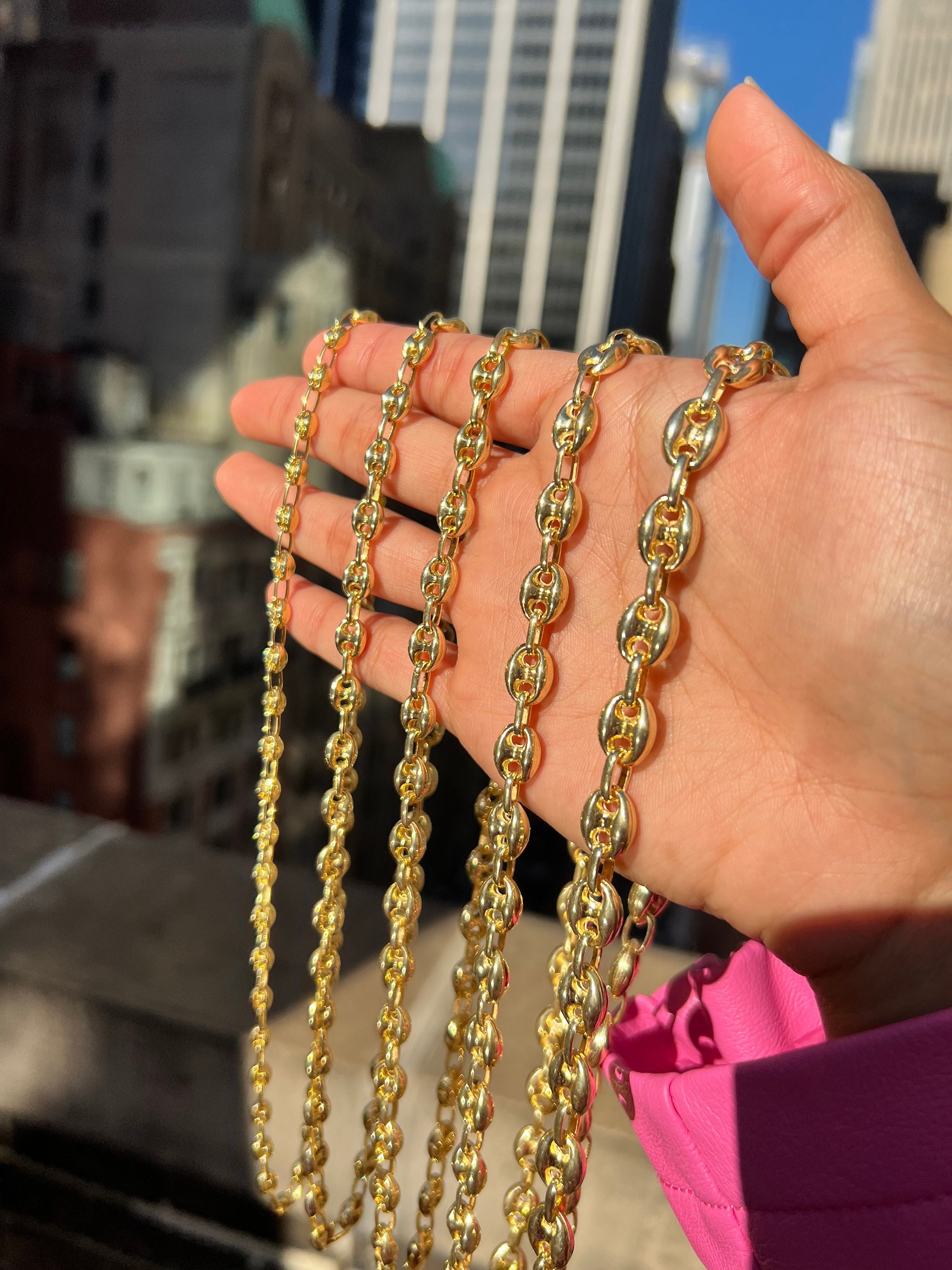 Puffed Anchor Mariner Link Chain Necklace 14K Yellow Gold Clad - Etsy