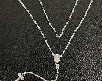 3mm Rosary - Rosario Shiny Chain Necklace 925 Sterling Silver Italian 18" and 24"