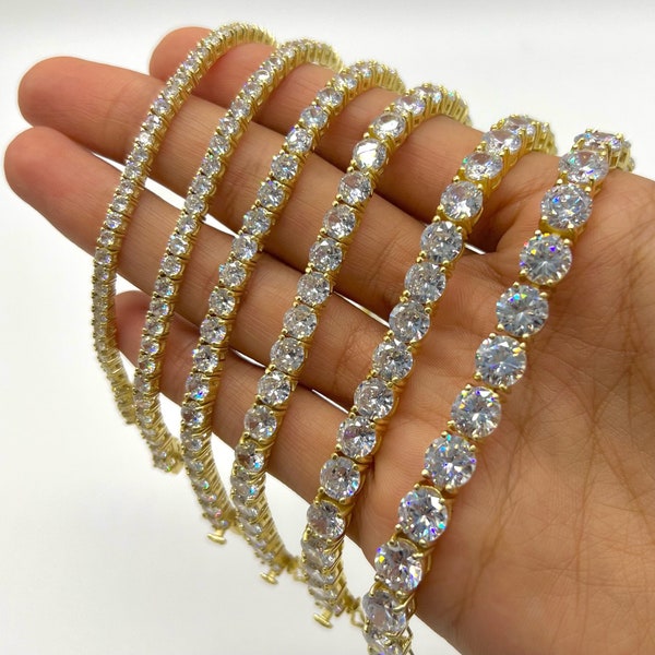 Gold-Tennis-Armband, Sterling-Silber-Armband mit simuliertem Diamant, 2,5 mm bis 7 mm rundes CZ-Stein-Armband, zierliches Silberarmband für Männer und Frauen