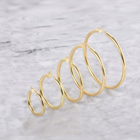 Hoop Earrings 3mm x 40mm 14k Yellow Gold-plated Sterling Silver Hoop Earrings 3mm x 40mm 14k Yellow Gold-plated Sterling Silver