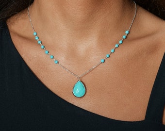 Turquoise Necklace | Teardrop Pendant | Sterling Silver 925