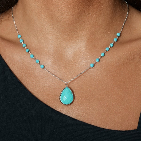 Collier turquoise | Pendentif en forme de larme | Argent sterling 925