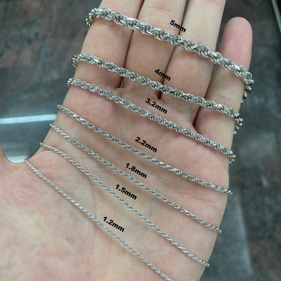 Light Rope Chain Necklace Rhodium Over Sterling Silver Made in the USA Light Rope Chain Necklace Rhodium Over Sterling Silver Made in the USA