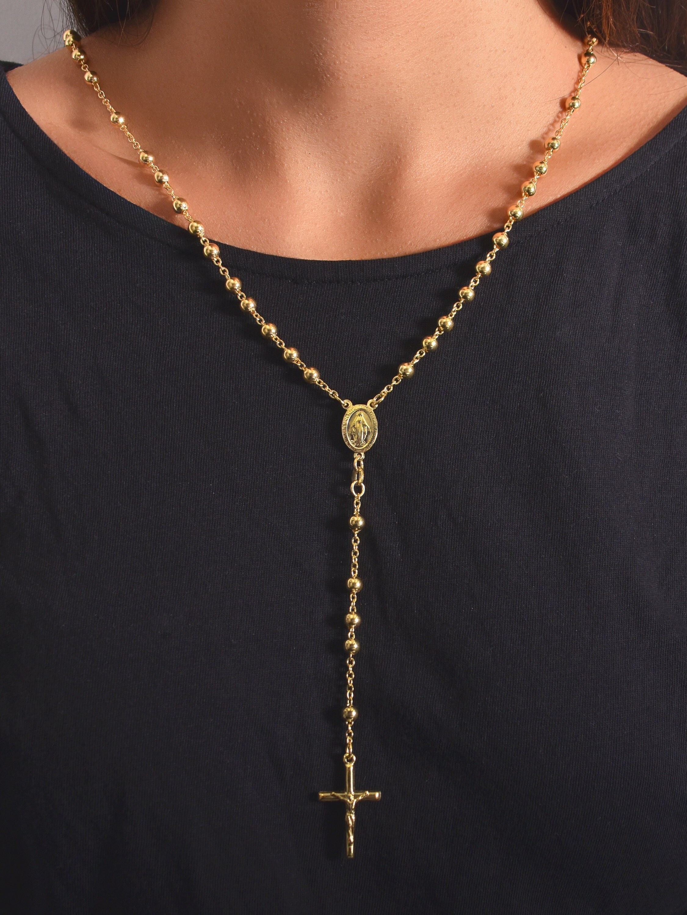 4mm Yellow Gold Rosary - Rosario Shiny Chain Necklace 925 4mm Yellow Gold Rosary - Rosario Shiny Chain Necklace 925