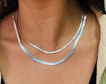 Silver Herringbone Chain Necklace, 16”, 18", 20", 22", 24"  Silver Chain