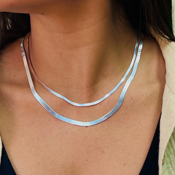 Silver Herringbone Chain Necklace, 16”, 18", 20", 22", 24"  Silver Chain