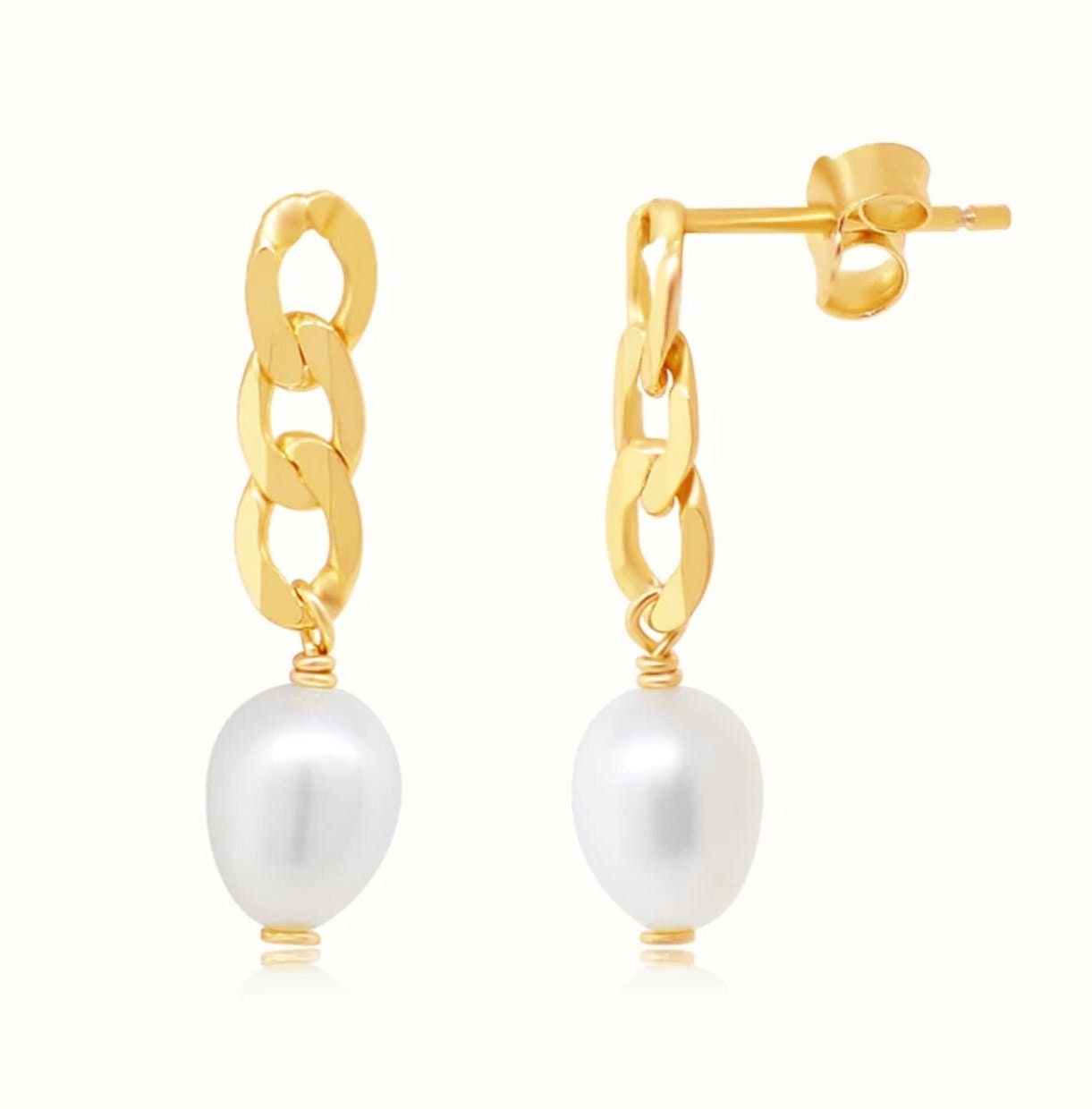 Pearl Curb Chain Earrings