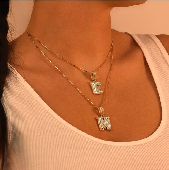 Gold Lock Necklace with Initial Letter Zircon