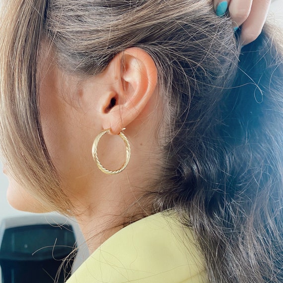 Hoop Earrings 3mm x 30mm 14k Yellow Gold-plated Sterling Silver Hoop Earrings 3mm x 30mm 14k Yellow Gold-plated Sterling Silver