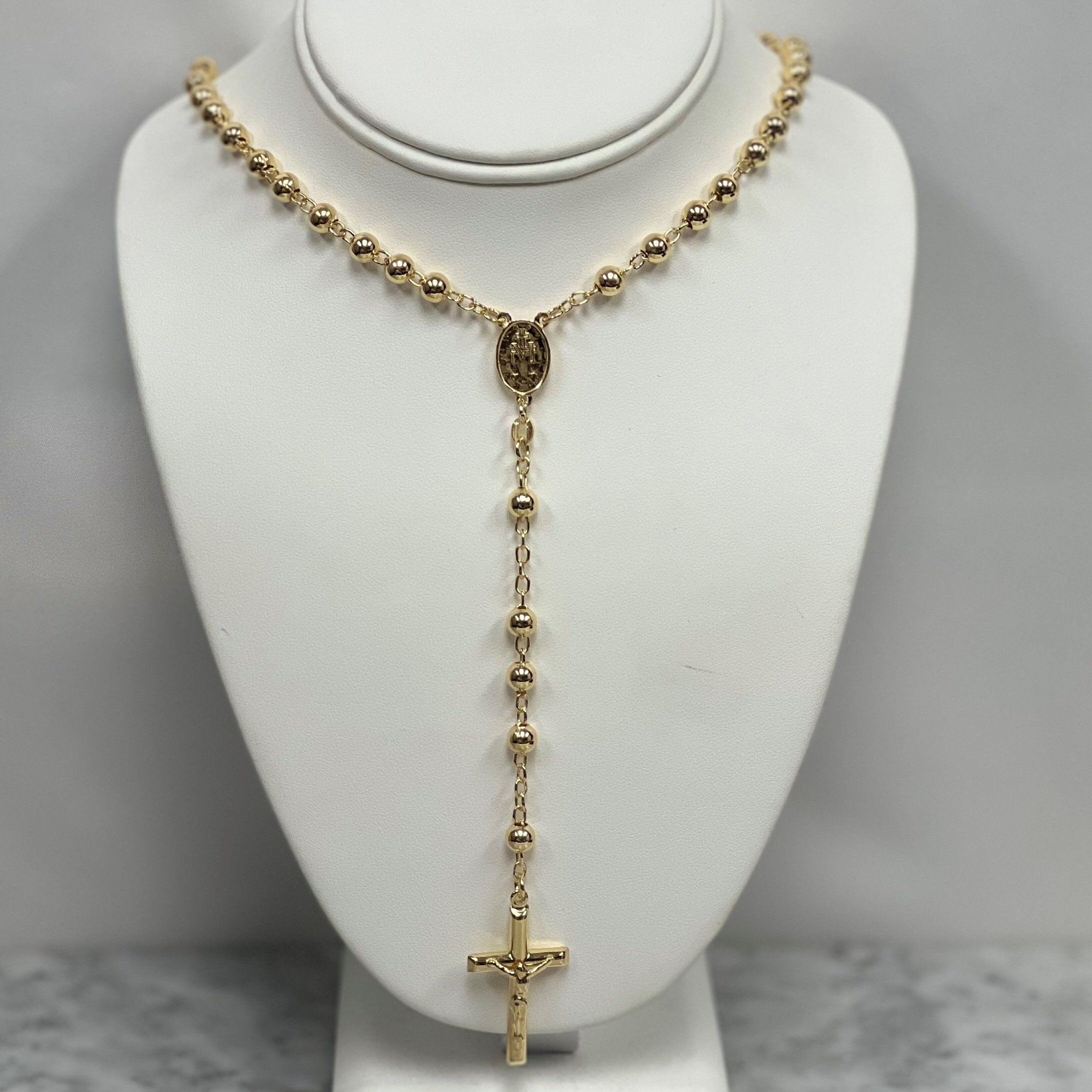 5mm Yellow Gold Rosary - Rosario Shiny Chain Necklace 925 5mm Yellow Gold Rosary - Rosario Shiny Chain Necklace 925