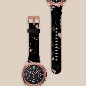 Peach Black Samsung Galaxy Watch Strap, 40mm 41mm 42mm 44mm 45mm 46mm, Vegan Leather Galaxy 4 Band, Galaxy 3 | AW00133