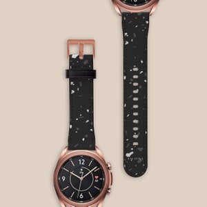 Black Terrazzo Aesthetic Samsung Galaxy Watch Strap, 40mm 41mm 42mm 44mm 45mm 46mm, Vegan Leather Galaxy 4 Band, Galaxy 3 | AW00022